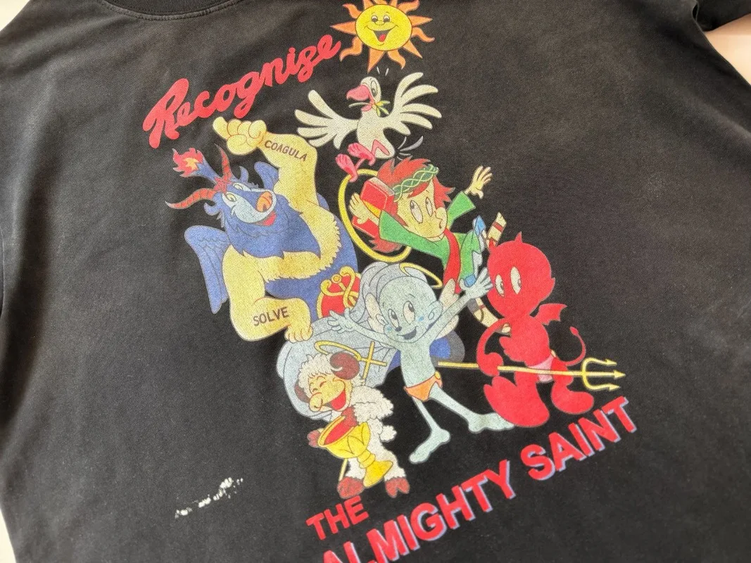 2026ss Vintage SAINT Tshirts High Quality Angel Devil Cartoon Element Print Men Women Short Sleeve Tshirt