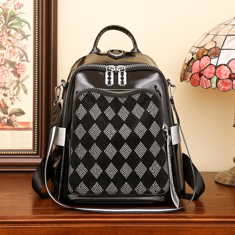 

Large Capacity Leather Backpack Casual Women's School Bag Fashionable Crossbody Bag for Middle School Students Lightweight Simpl