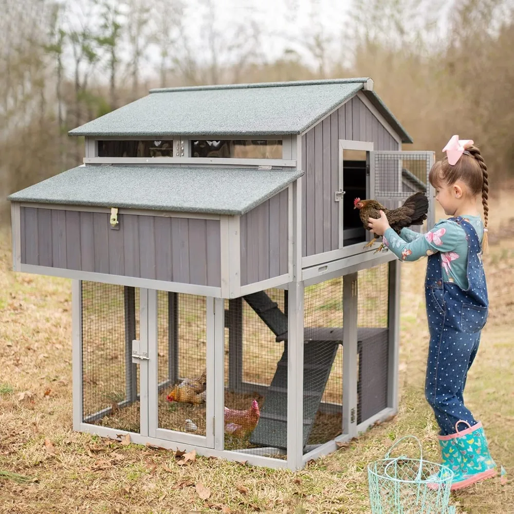 

Chicken Coop Foldable Hen House Large Poultry Cage with Nesting Box and Run for 4-6 Chickens