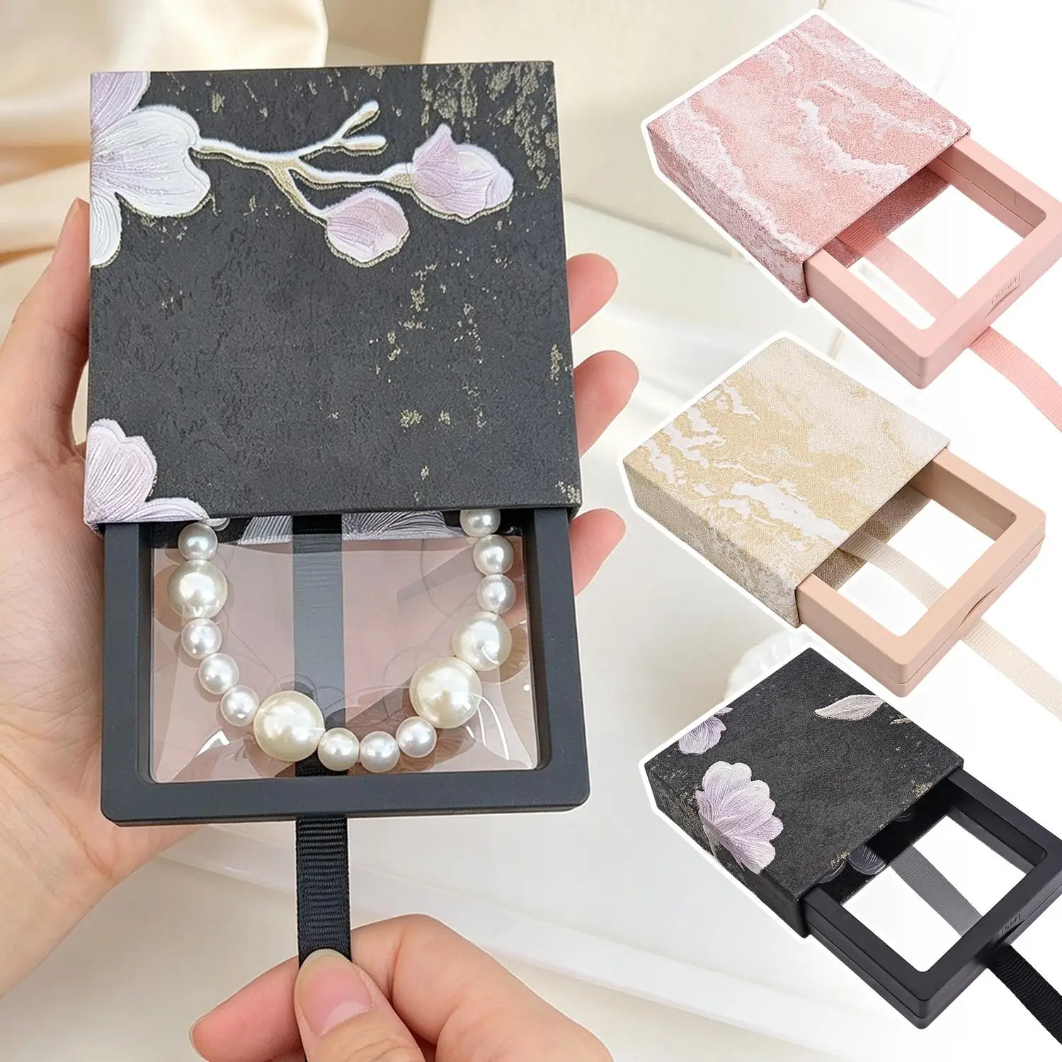 Transparent Film Pull-out Jewelry Storage Display Box Multiple Size Necklace Ring Earring Packing Stand Jewelry Collection Case