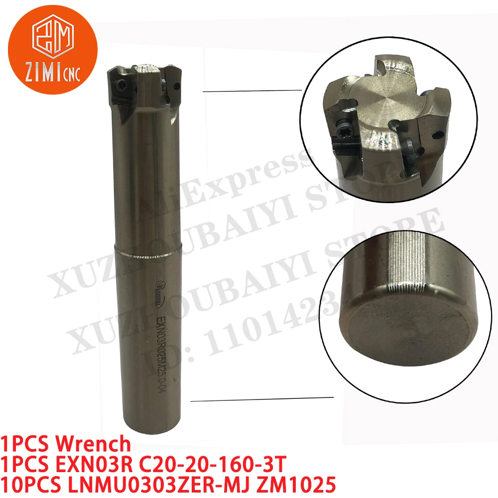 1 قطعة EXN03R C20-20-160-3T قطع نهاية مطحنة شانك + 10 قطعة LNMU0303ZER-MJ ZM1025 مؤشر إدراج الطحن مخرطة معدنية أداة القطع باستخدام الحاسب الآلي