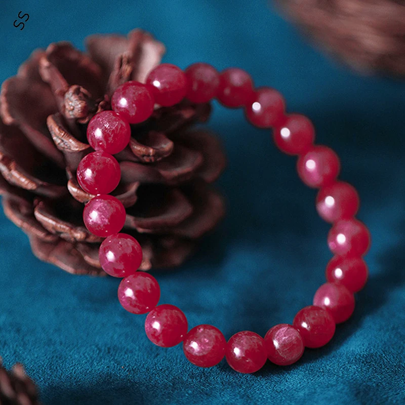 High Quality Luxury Natural Rose Pyroxene Crystal Bracelet Women Beaded Single Loop Jewelry Hand Charms Accessories Gift for Men