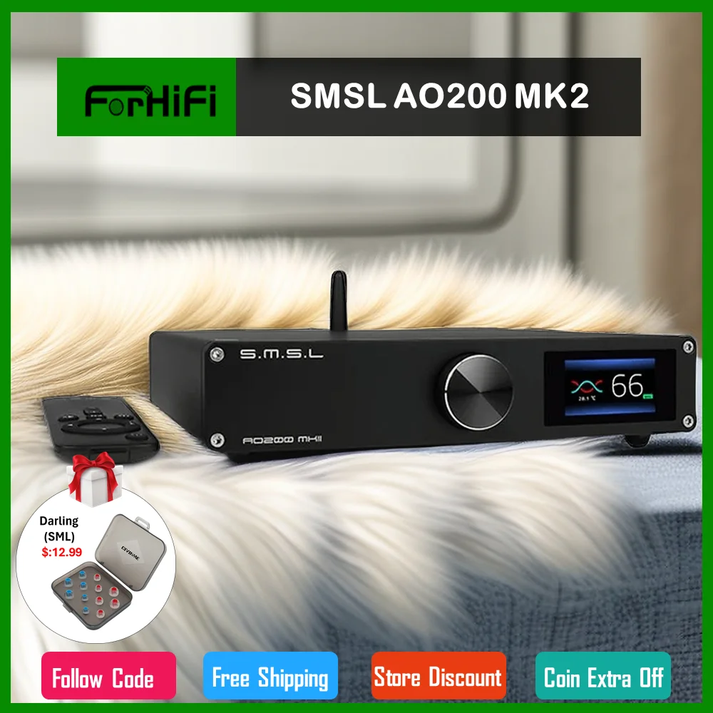 

SMSL AO200 MK2 Digital Amplifier MA5332MS AMP Chip Bluetooth5.0 Subwoofer2.1 NJW1194 Volume Balanced Input USB Decoding Speaker