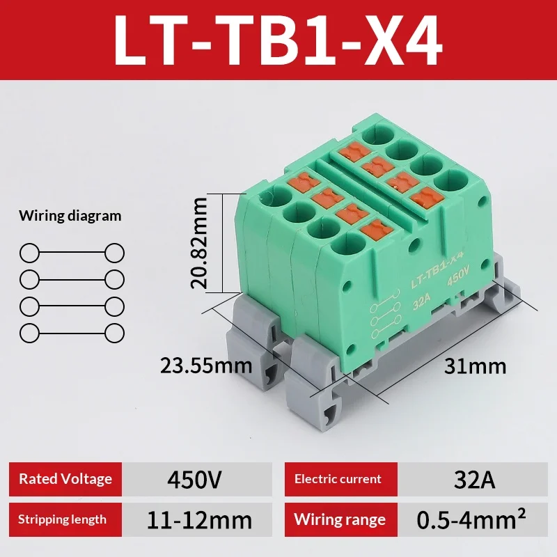 Push-in-Klemmenblock, Mehrfach-Ein- und Ausgangsklemme, Schnellverbindung von Drähten, DIN-Schienen-Kabelverbinder, Universelle Anschlussdose TB1-X6D