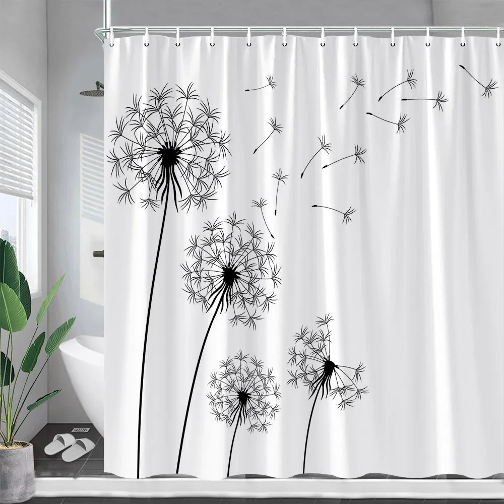 Black White Dandelion Shower Curtains Creative Spring Flowers Plants Modern Minimalist Bath Curtain Fabric Home Bathroom Decor