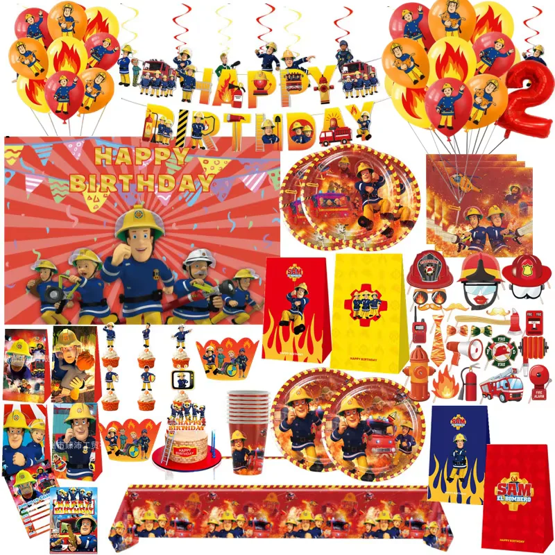 Feuerwehrmann Sam Thema Geburtstag Party Geschirr Tischdecke Pappbecher Teller Feuerwehrauto Ballon Party Supplise Junge Baby Shower Dekor