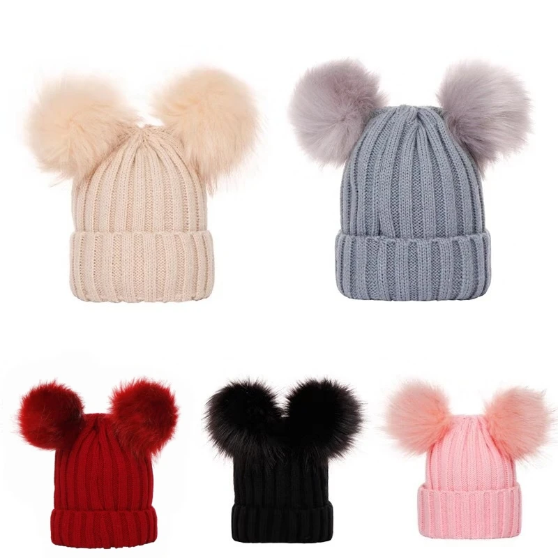 Kinder-Beanie-Mützen, warme Wintermützen für Babys, gestrickte Mützen für Kinder, Mützen mit Bommel, Babymützen für Mädchen und Jungen im Alter von 0 bis 3 Jahren. – Detail 1
