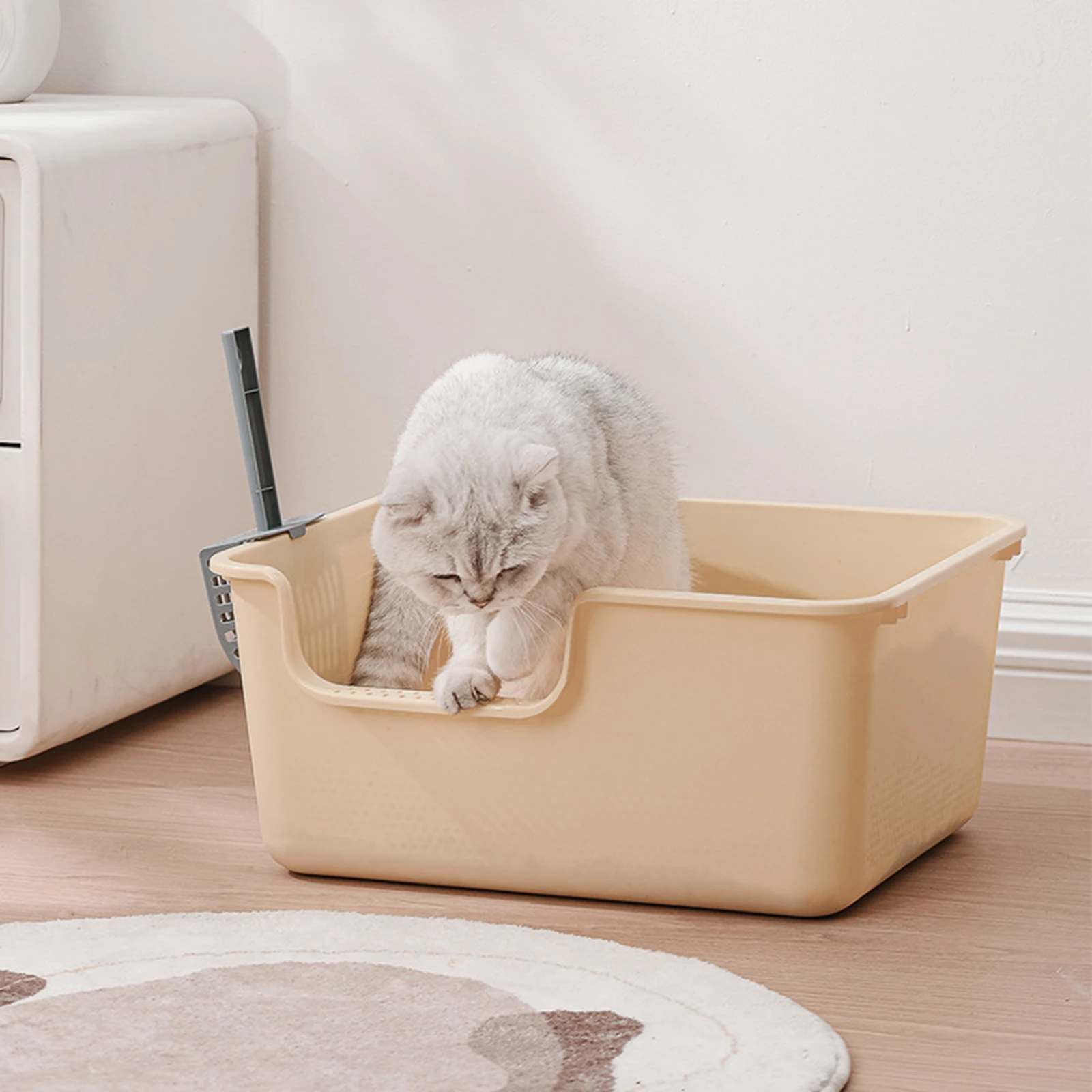 Semi Enclosed Cat Litter Box with High Side  Large Capacity Anti-Splashing Kitten Toilet Tray Cat Litter Basin Pet Supplies