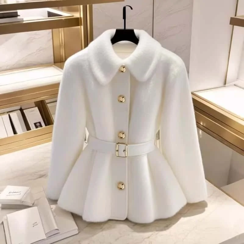 2024 Autumn Winter Cardigan For Women Coats Turn Down Collar Long Sleeve White Thick Loose Fashion Single Breasted Female Tops