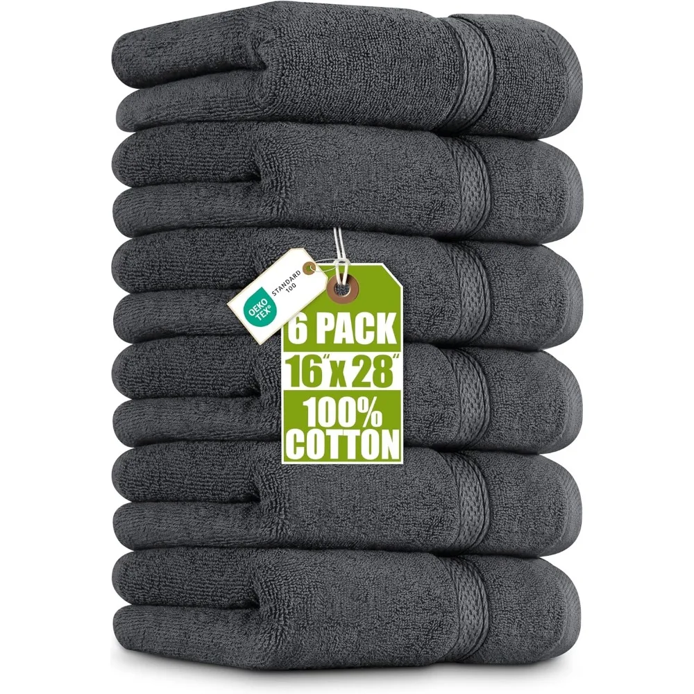 

Six Pack Premium Hand Towels 16x28 Ultra Soft 600GSM Cotton Absorbent for Bathroom Gym Hotel Spa Grey