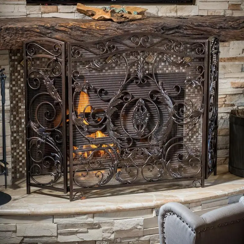 Mampara para chimenea Waterbury - Protector contra incendios decorativo para sala de estar - Barrera para chimenea de metal - Escudo para el hogar elegante - Seguro