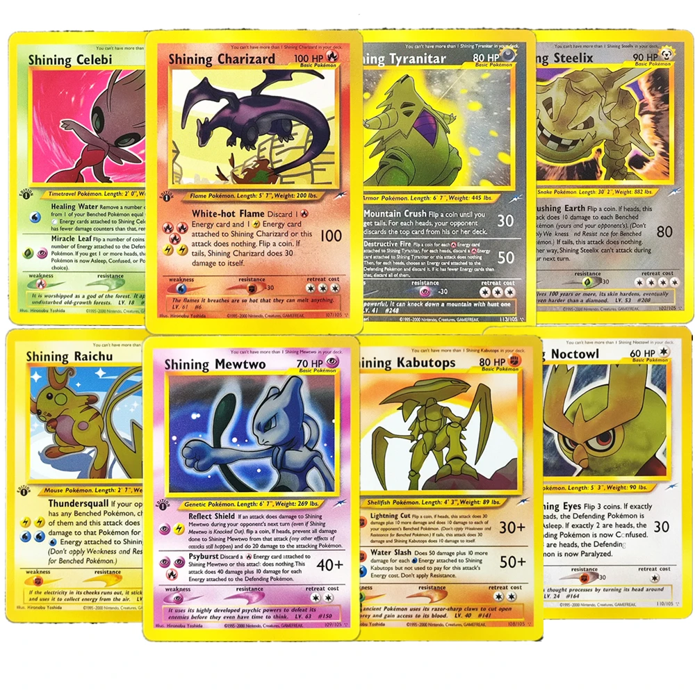 

DIY 8 шт. старые карты покемонов английский Neo Destiny 1st Edition блестящий Чаризард Mewtwo Tyranitar подарочная коллекция игровые карточные игрушки