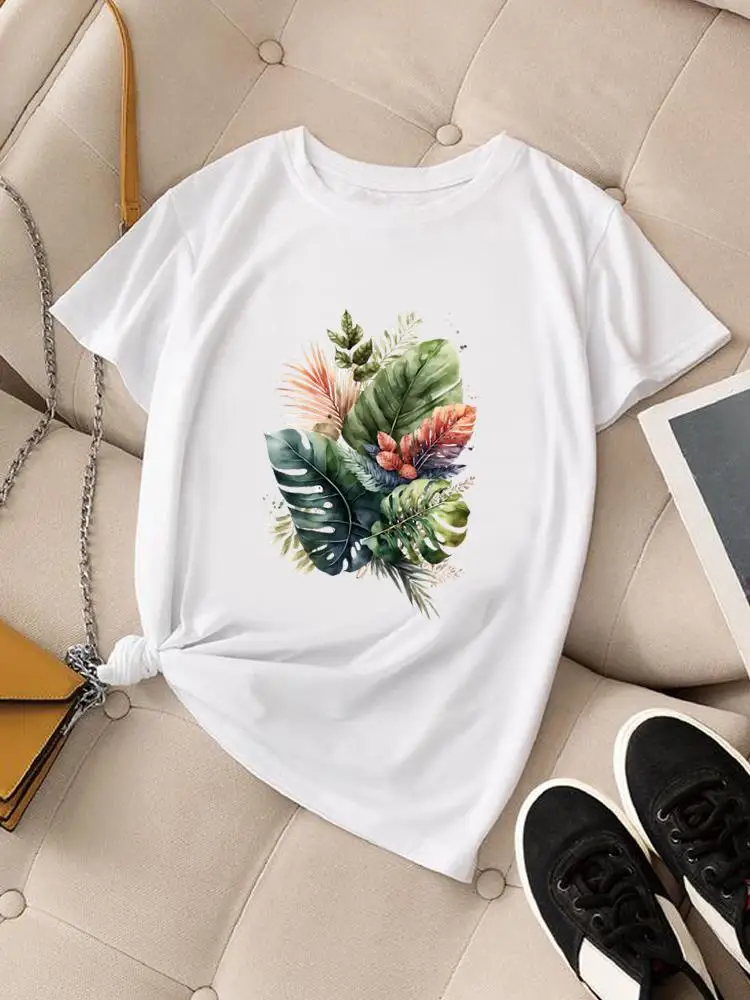 

Watercolor Plant Trend 90s Cute T Shirt Clothing Women Fashion Casual Print Top Short Sleeve Lady O-neck Graphic Tee T-shirt