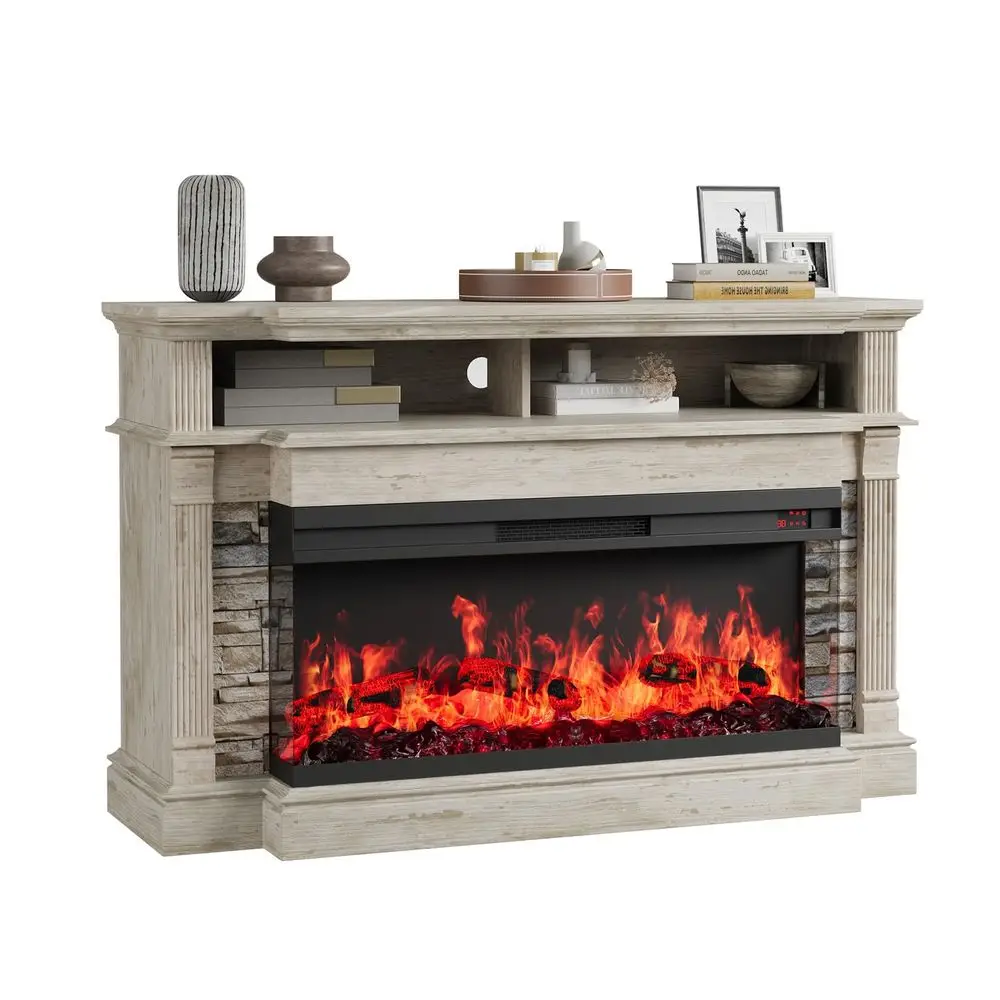 

Fireplace TV Stand for TVs up to 65, Farmhouse 52Fireplace Entertainment Center with 36 3Side Glass Electric Fireplace, TV Cons