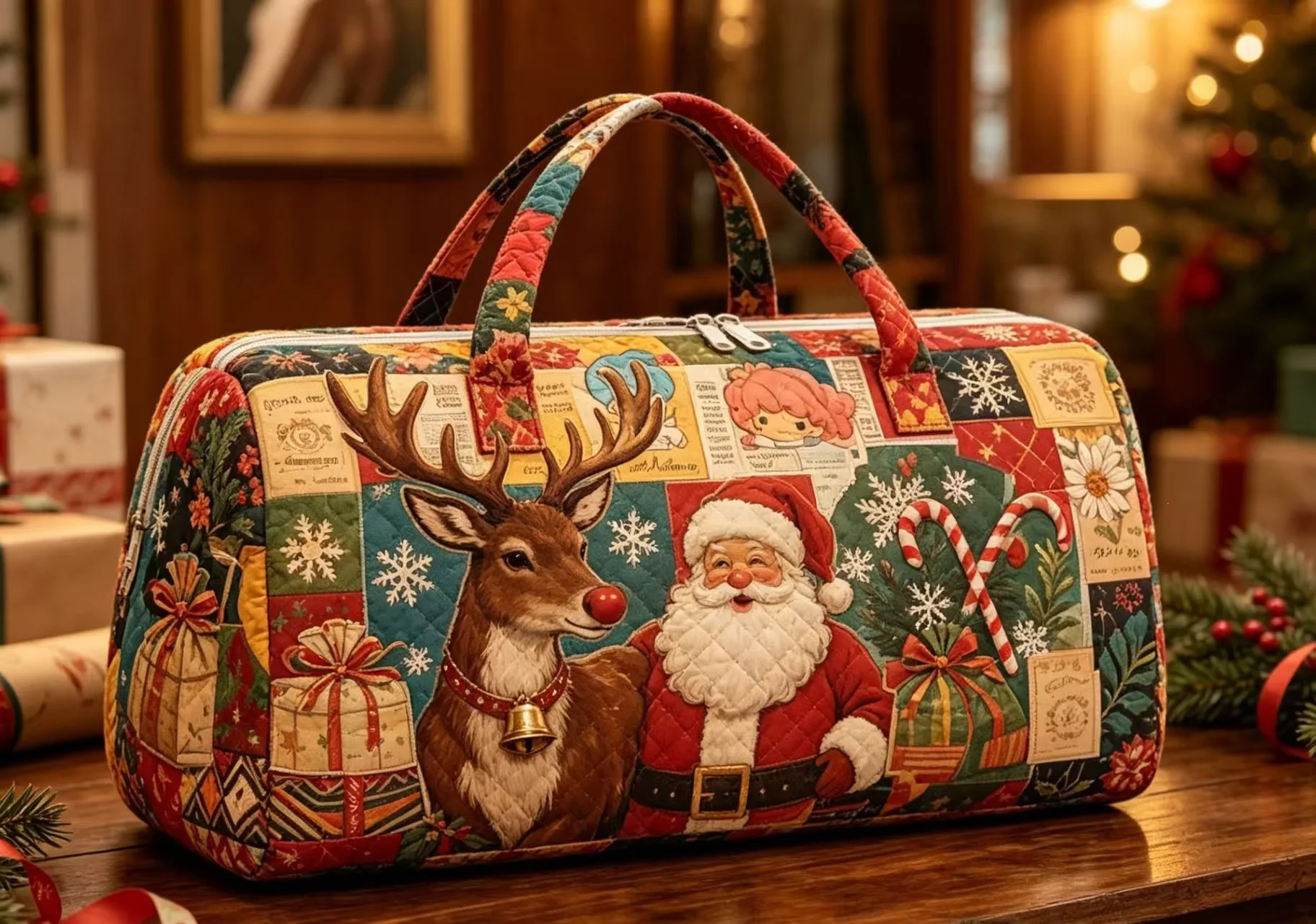 2026 3D digital printed handbag Christmas series large capacity short distance travel bag oil painting style fitness bag