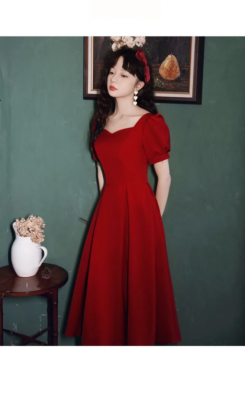 Elegante rode midi-jurk dames zomer Koreaanse vintage avondfeestjurk Franse casual mode formele gelegenheden eendelige jurk