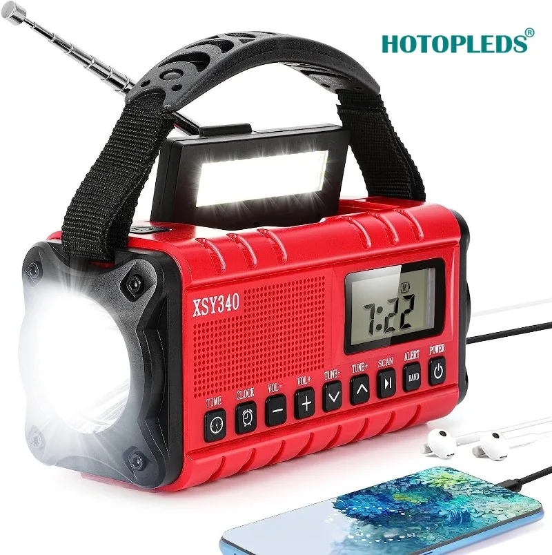 

12000mAh Weather Radio AM/FM/NOAA Multifunction Radio Hand Crank Solar Portable Emergency Radio Reading Lamp for Outdoor Camping