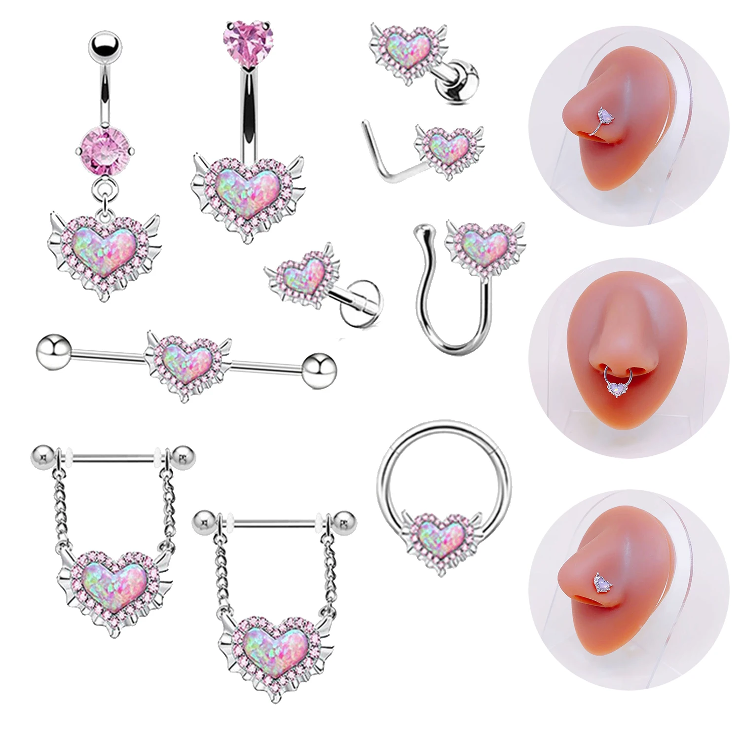 Stainless Steel Navel Belly Button Rings Women Heart Nose Clip Lip Labret Helix Screw Earring Stud Cartilage Conch Piercing