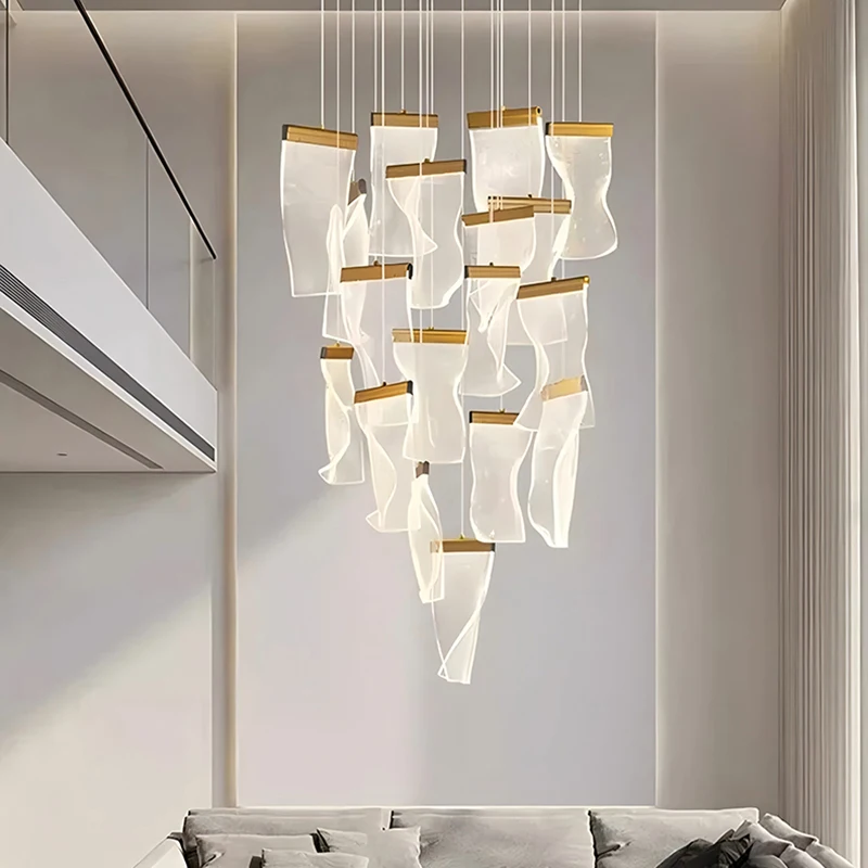 

Светодиодные акриловые подвесные светильники в скандинавском стиле для лестниц, гостиных и столовых, художественные светильники для внутреннего освещения