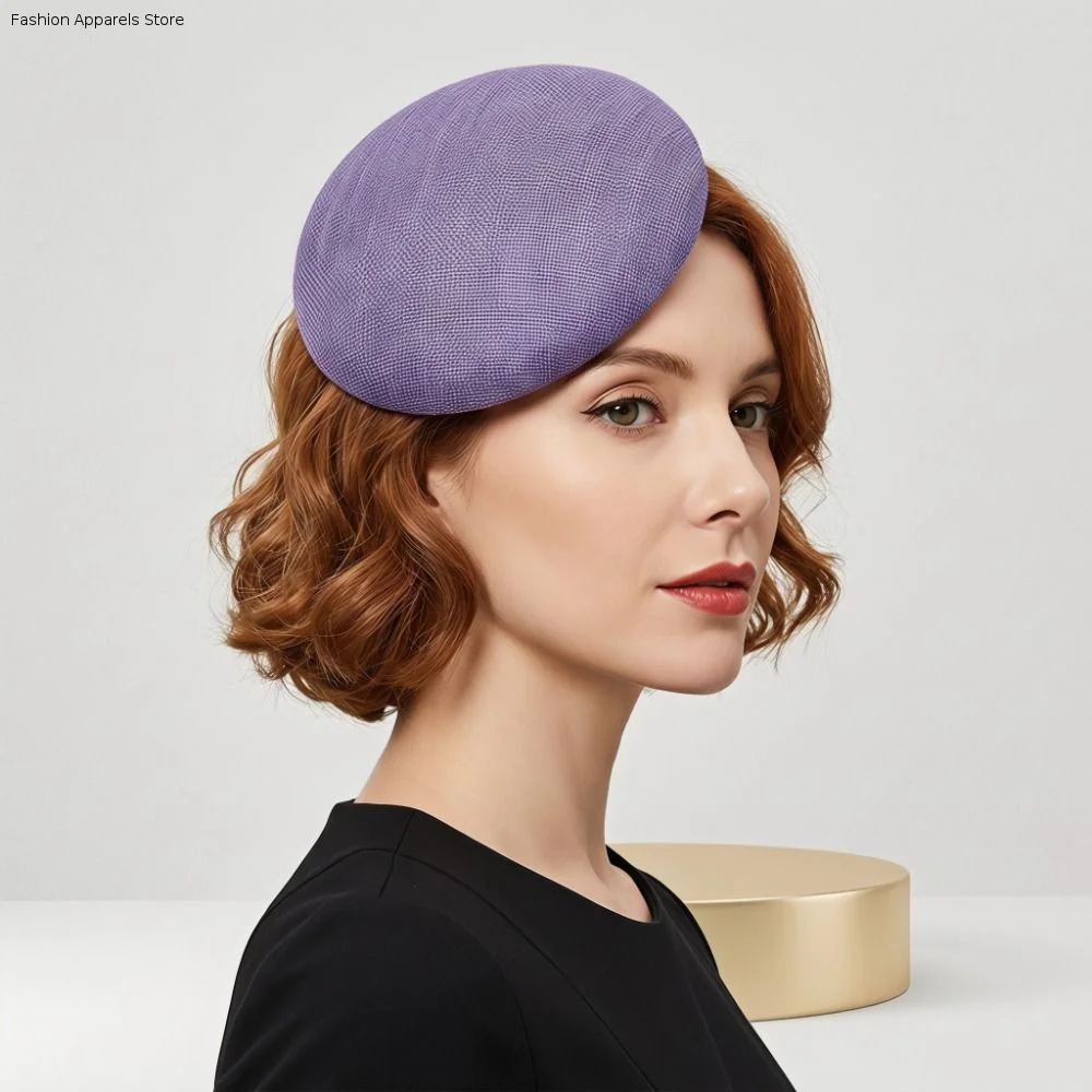 Élégant Fascinator Couleur Unie à Large Bord, Chapeau Vintage Formel 15 CM, Coiffe de Mariée pour Femme
