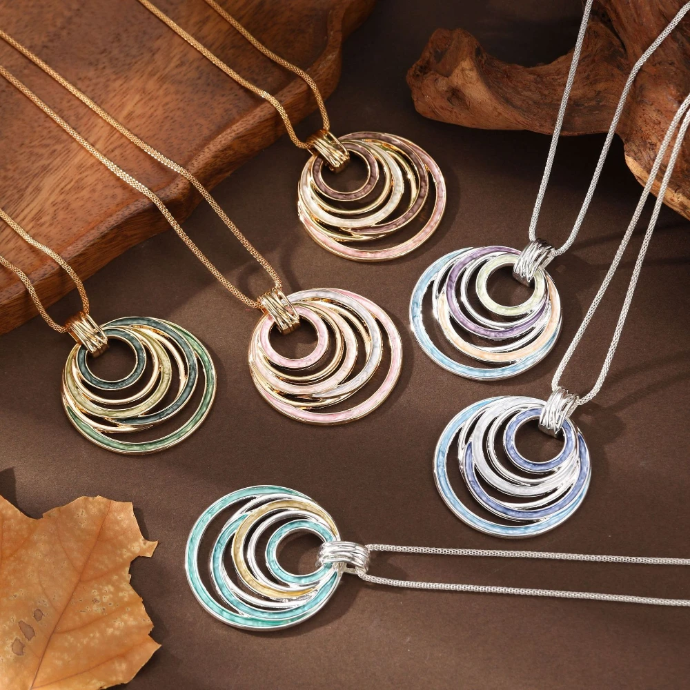 Emaille Hohlring Lange Anhänger Böhmischen Stil Frauen High-end-Charme Halsketten Schmuck Weihnachtsgeschenk – Detail 2