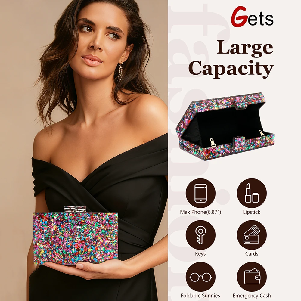 

Acrylic Purses and Handbags for Women Multicolor Perspex Geometric Patterns Box Clutch Banquet Evening Crossbody Bags Sac A Main