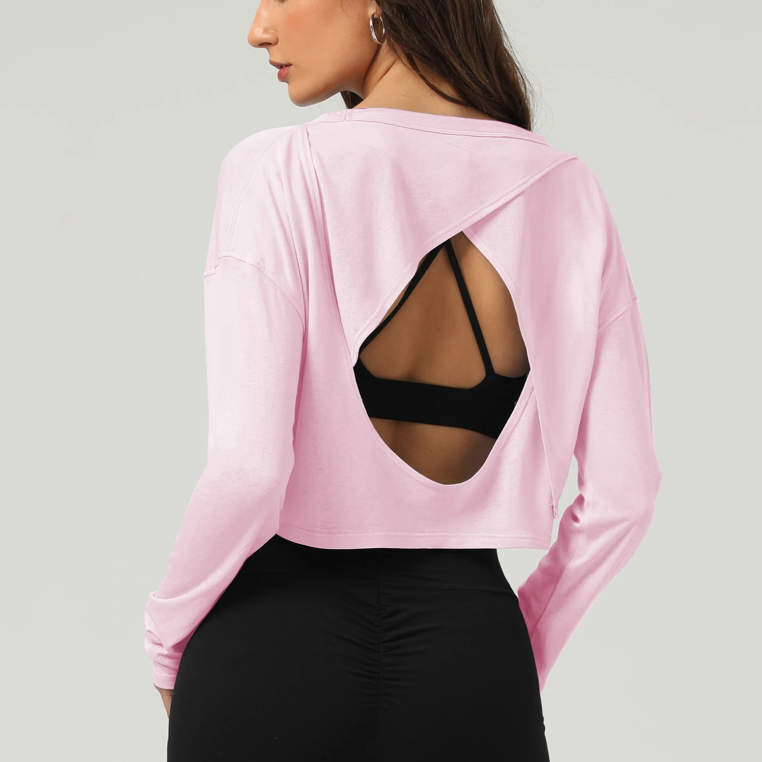 

TRY TO BN Long Sleeves Sports Gym Tops Women Fitness Nylons Hollow Back Breathable Women's T-Shirt Training Runing Yoga Clothing