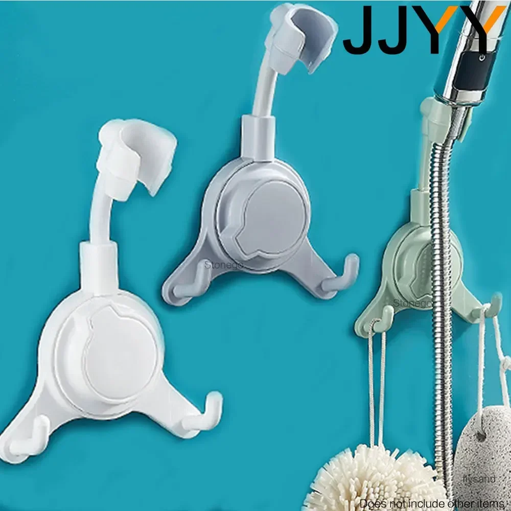 JJYY 360° Adjustable Shower Head Holder with Self-Adhesive Wall Mount 2 Hooks Universal Bathroom Bracket