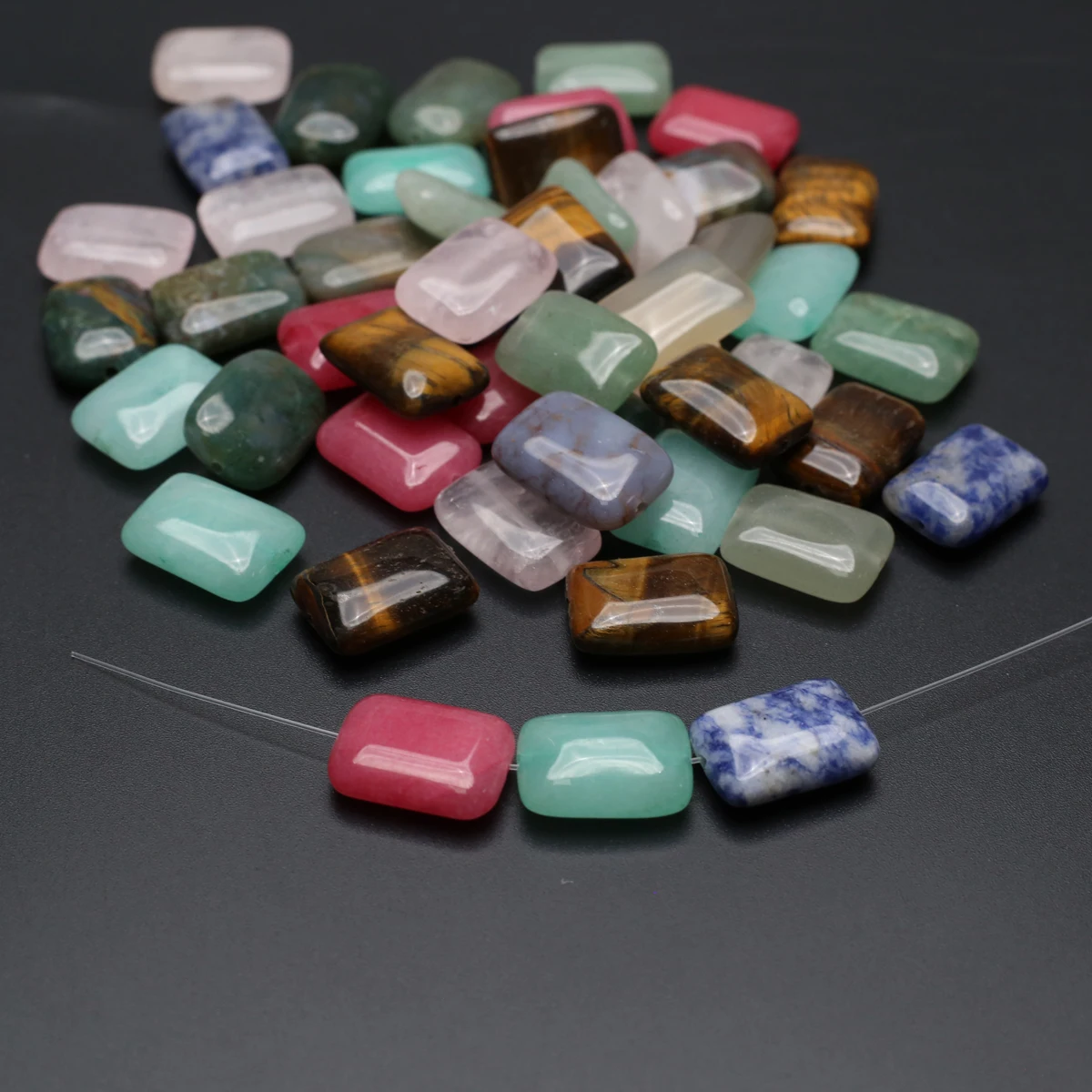 50PCS Wholesale Exquisite Natural Stone Sodalite Rose Quartz Tiger Eye Rectangle Beaded Jewelry Making DIY Necklace Bracelet