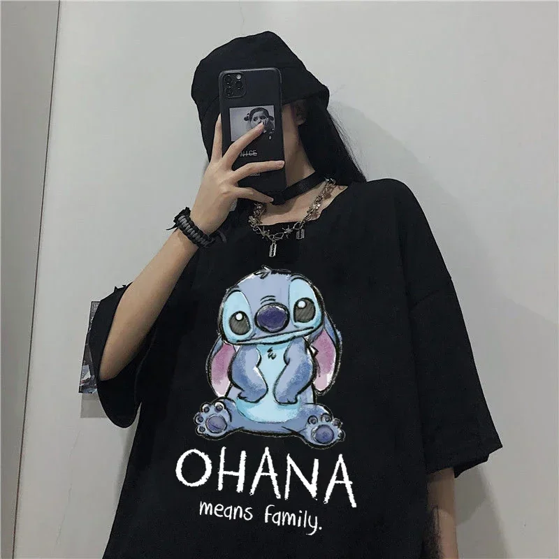 Cartoon Stitch Graphic T-shirt Ladies Summer Streetwear Tees Top T Shirt Fashion Women Clothing Casual Short Sleeves Tshirt Y2k