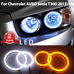 For Chevrolet AVEO Sonic T300 2011-2015 White Yellow Dual And White Color Cotton LED Angel Eyes Kit Ring Turn Signal Light