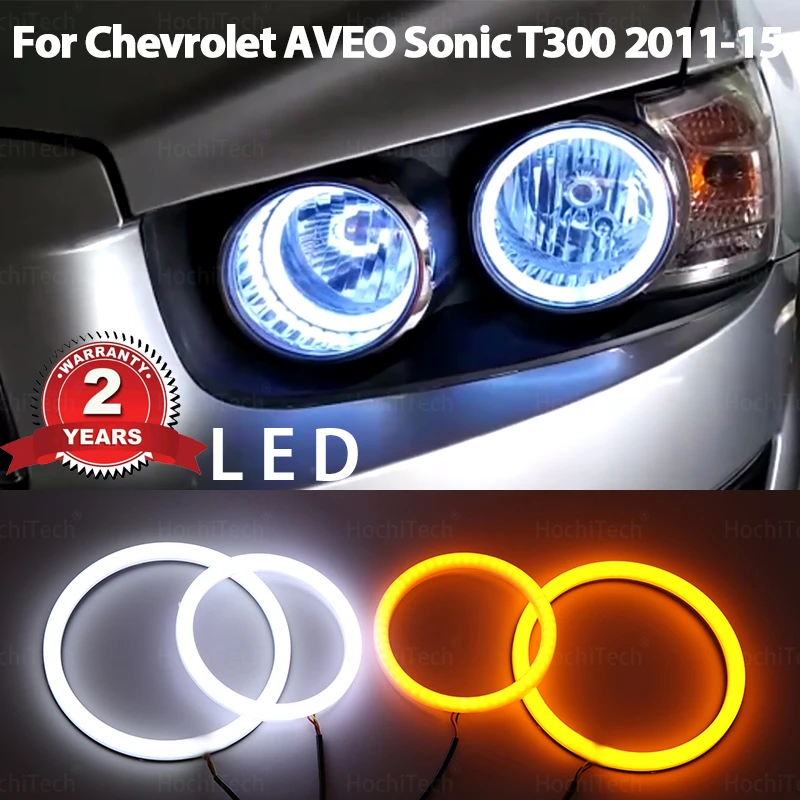 Dla Chevrolet AVEO Sonic T300 2011-2015 Biały Żółty Podwójny i Biały Kolor Bawełniany Zestaw LED Angel Eyes Pierścień Kierunkowskaz