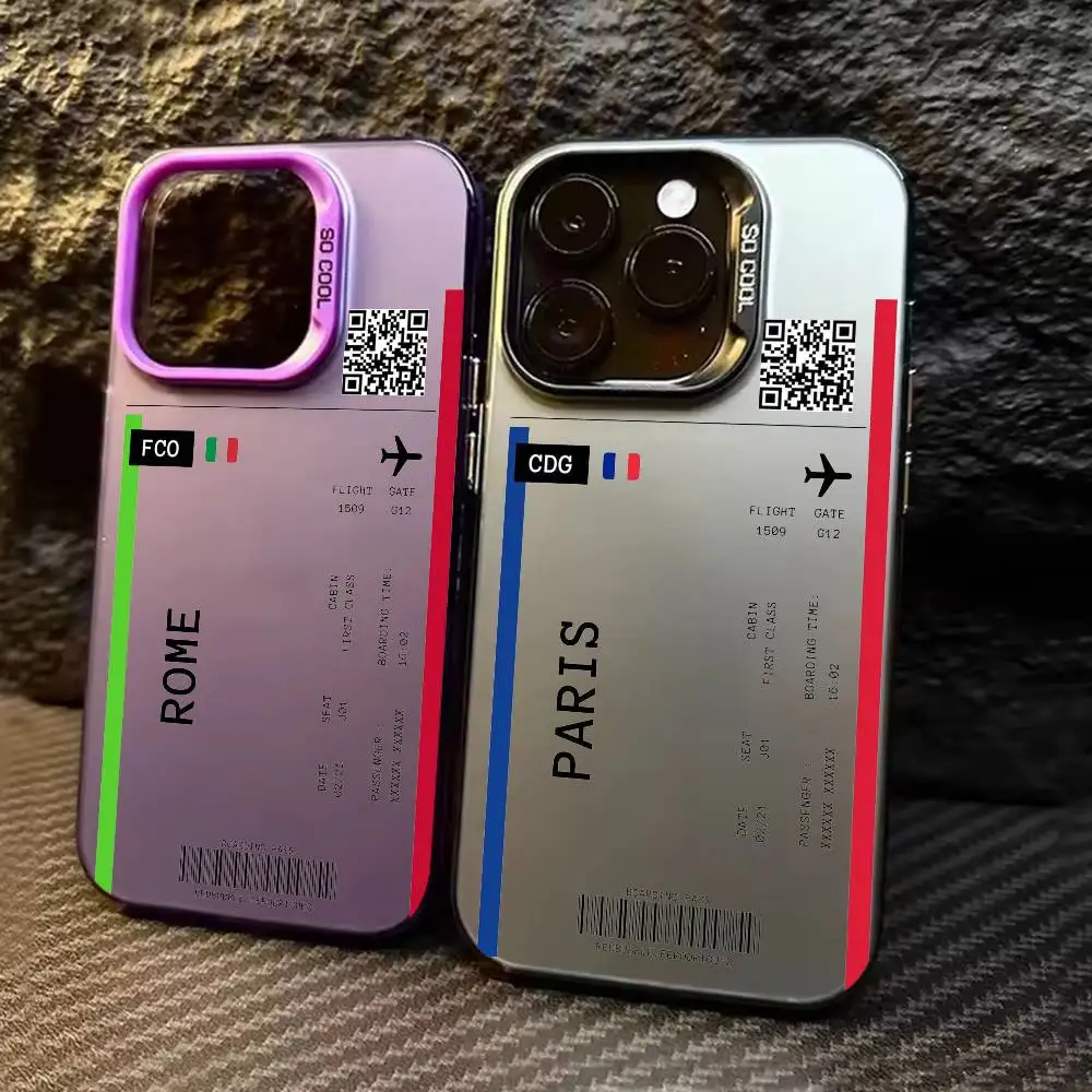 

Boarding Pass Plane Ticket Phone Case For iPhone 17,16,15,14,13,12,11,Pro Max,Plus Candy Silver Cover