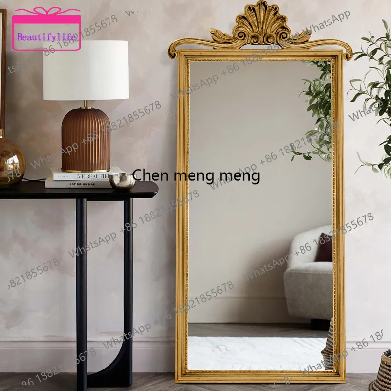 a17 Vintage carved full-length mirror European full-length mirror household bedroom cloakroom fitting mirror