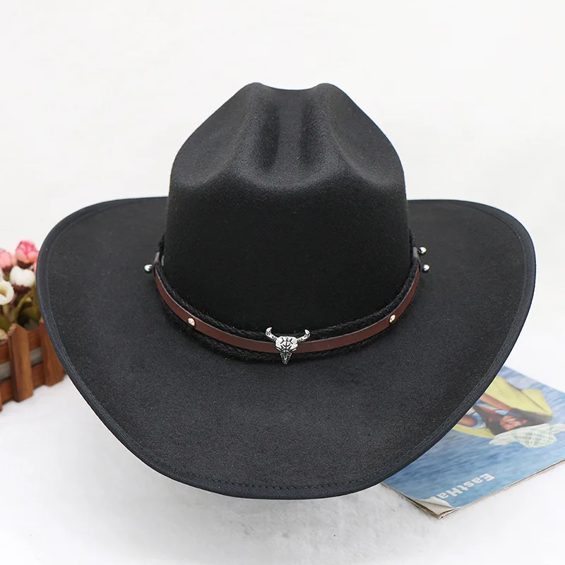 Autumn And Winter Cow Head Belt Men's And Women's Satin Wool-like Hump Adjustable Western Cowboy Hat