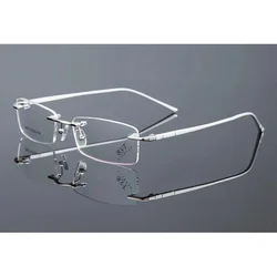 Business Square Eyewear Fashion Retro Titanium Optical Prescription Rimless Glasses Men