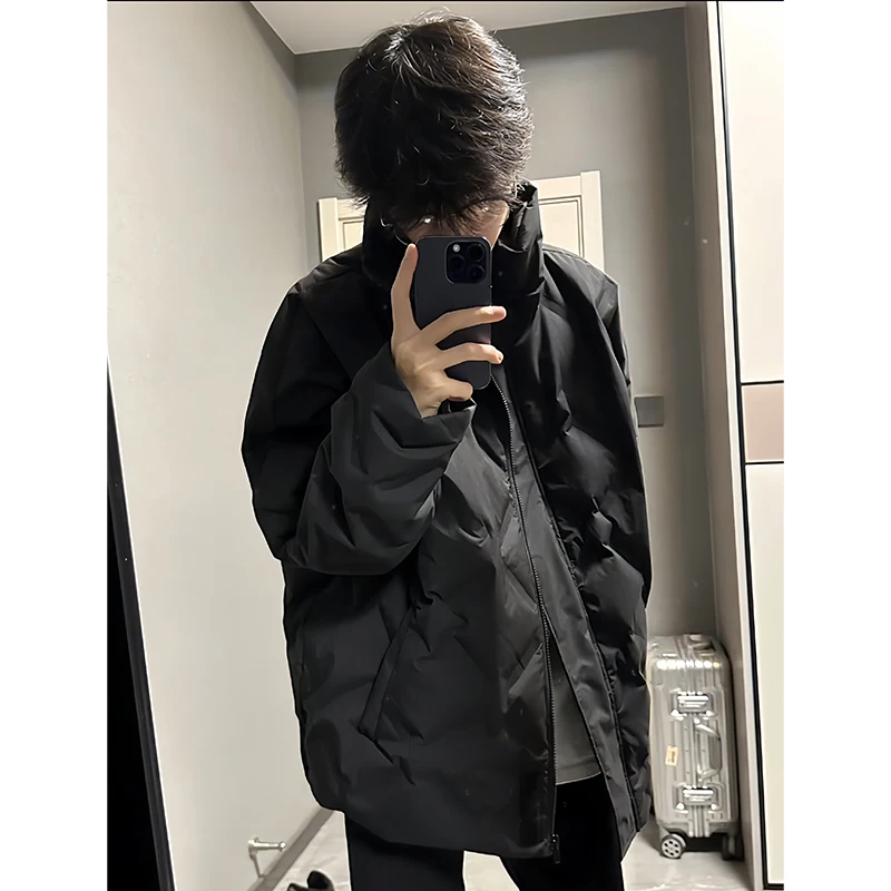 Cleanfit Men's ort Thiened Cotton Jaet Autumn Winter Warmth Polyester Fiber Vibe Coat Diamond Pattern American High Street