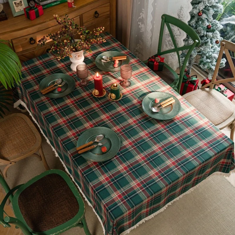 Classic Colour Woven Polyester Cotton Four Corners White Balls Christmas Tablecloth Christmas Soft Printed Tablecloth