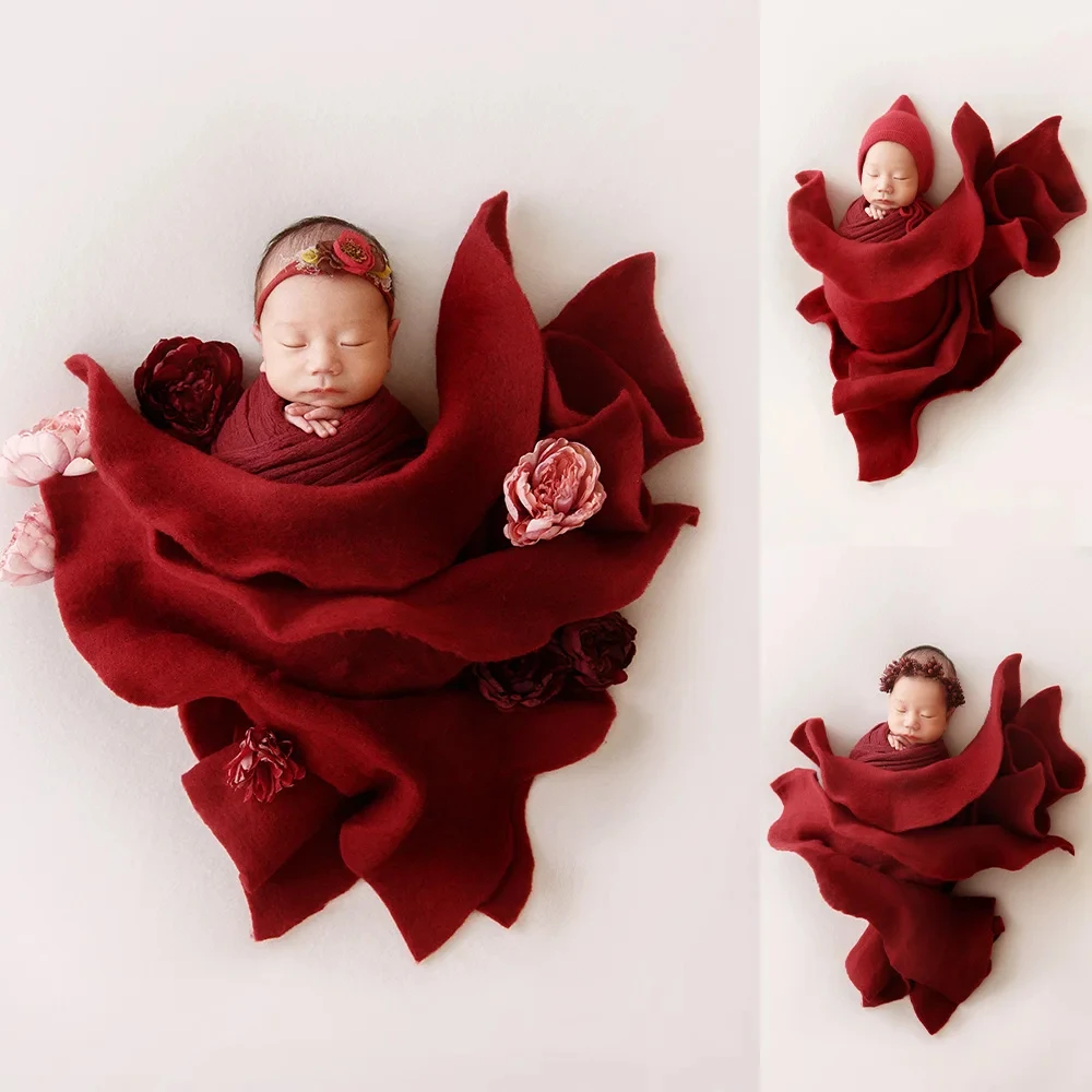 

Newborn Baby Photography Headflower Stretchable Seersucker Wrap Creative Flower Shape Wool Felt Sheet Photo Shooting Accessories