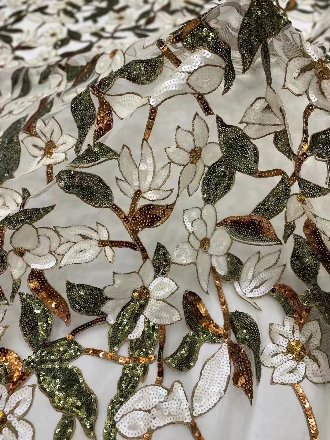 قماش دانتيل شبكي مع تطريز يدوي بالترتر 5 ياردات لفساتين الزفاف والحفلات المسائية