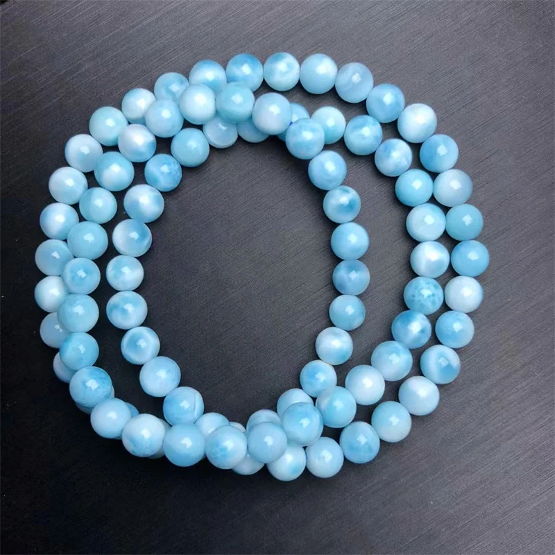 6.5mm Natural Larimar Triple Circle Bracelet Gemstone Round Bead Crystal Healing Gemstone Bracelet Jewelry Gift 1PCS