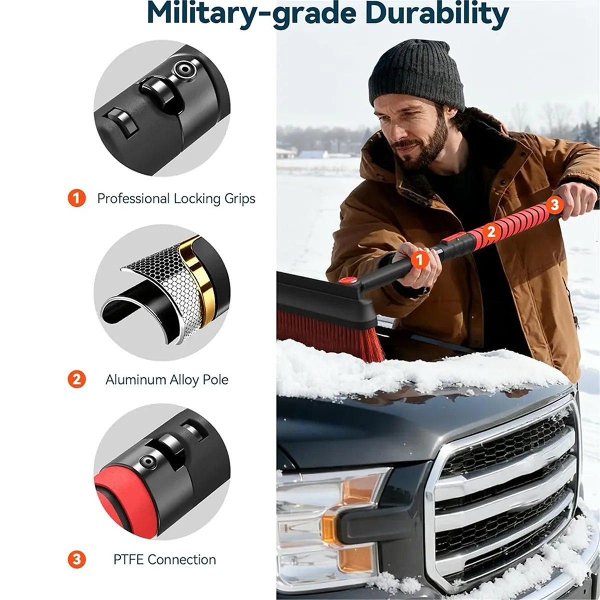 Ice Scrapers for Car Windshield,Brush and Ice Scraper with Squeegee, Extendable Aluminum Handle