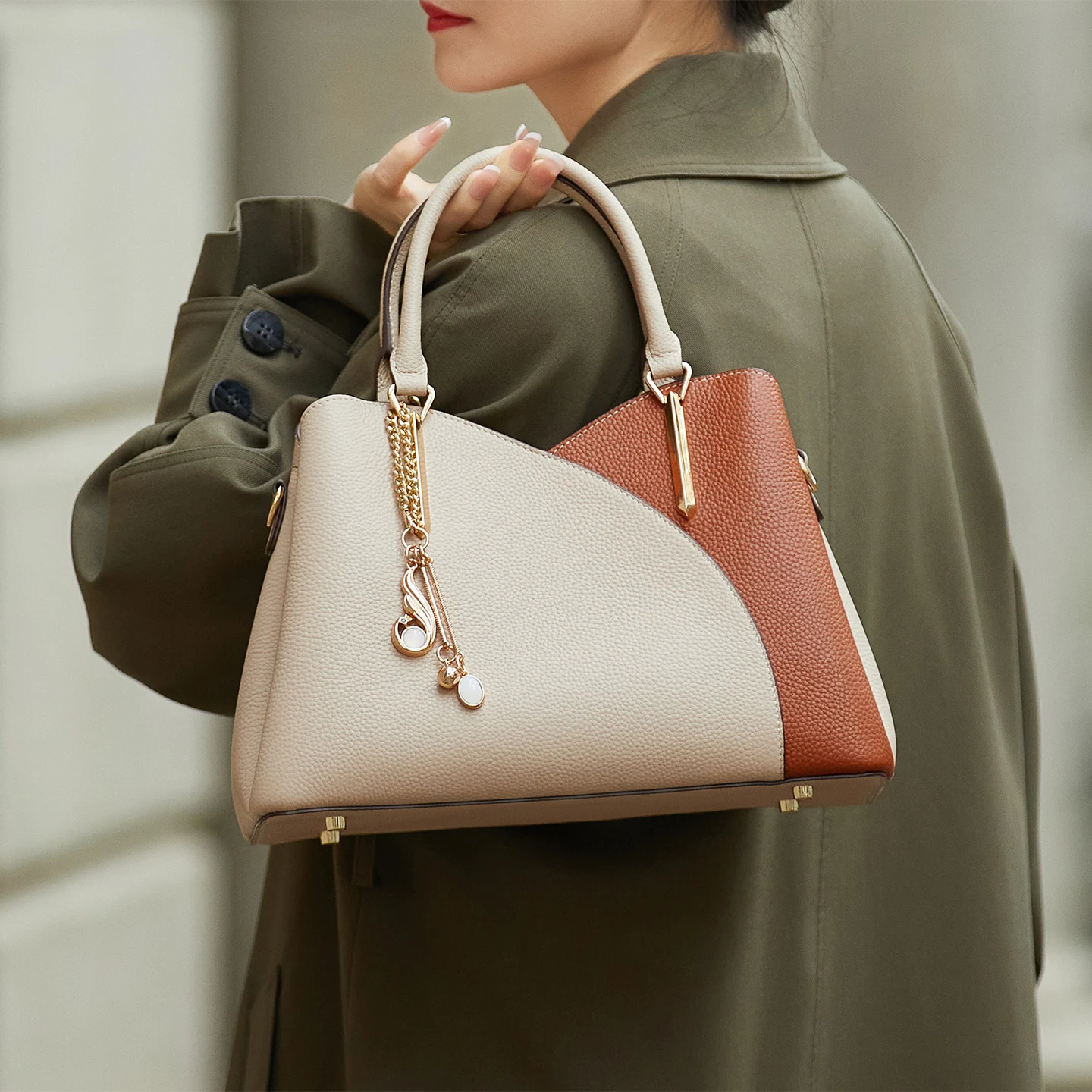 ZOOLER  New Luxurious Women Leather Handbag First Cow Leather Patchwork Top Handle Cow Bag Handmade Shoulder Bag Girls#AL692