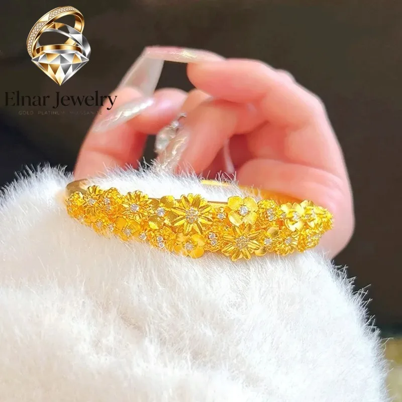

Elnar Jewelry Luxury 24K 9999 Pure Gold real gold New Flower Brocade Bracelet Women's Bracelet