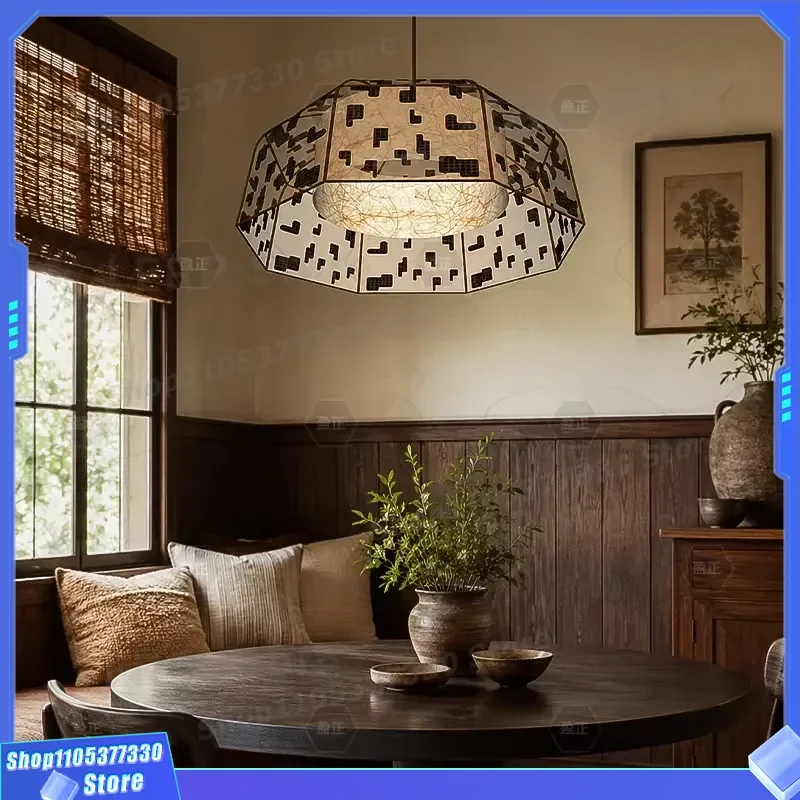 Vintage Japanese Handwoven Silk Chandelier for Living Room Dining Area Multifunctional Art Hotel Engineering Ceiling Light