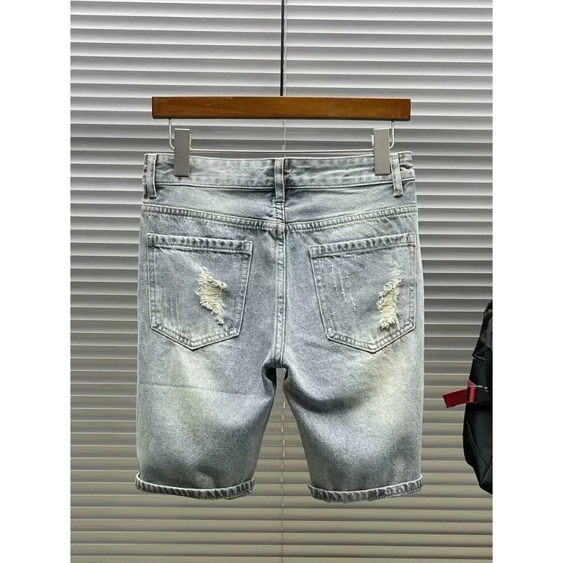 

Ripped Denim Shorts 2025 New Fashion Handsome Beggar Pants Handsome Personality Slim Mid-pants Men Short Y2k Shorts Man Jeans