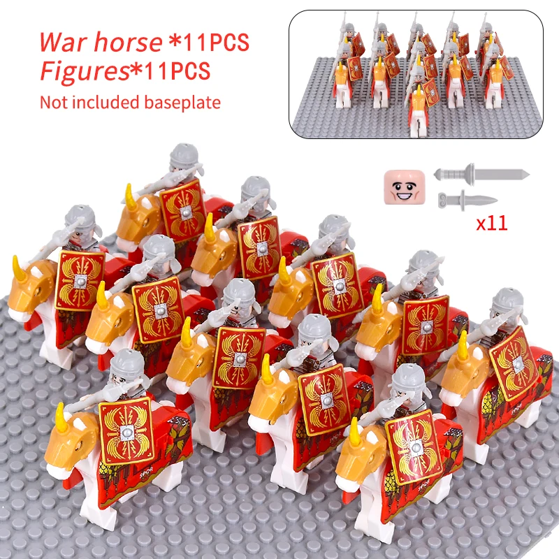 MOC-Figurines de château de Rome Signifer médiéval, soldats romains, cheval de guerre, blocs de construction militaires, briques, jouets pour enfants, cadeaux de Noël