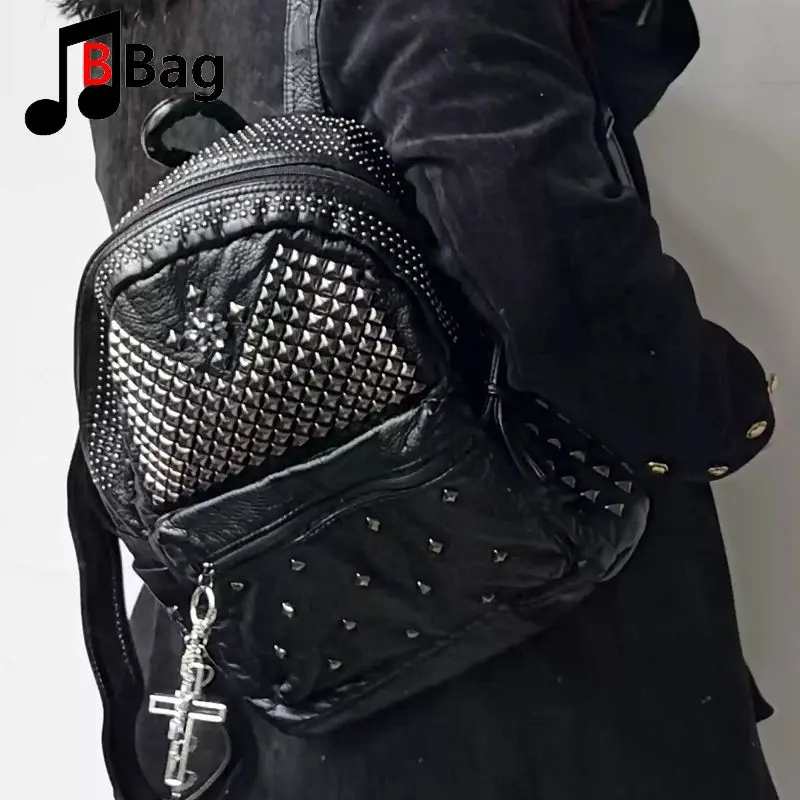 Original Dark Punk Rivet Alternative Backpack Niche Design Vintage Cross School Bag Commuter Bag Y2K Grunge Dark Academia Goth