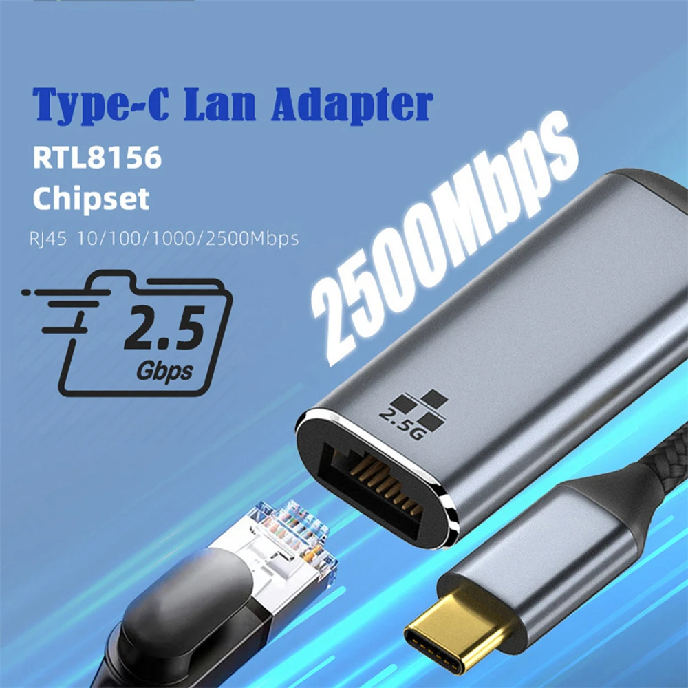 2.5Gbps GBE Gigabit Ethernet Network USB-C Type-C USB3.1 to 2500Mbps LAN Cable Adapter for Laptop