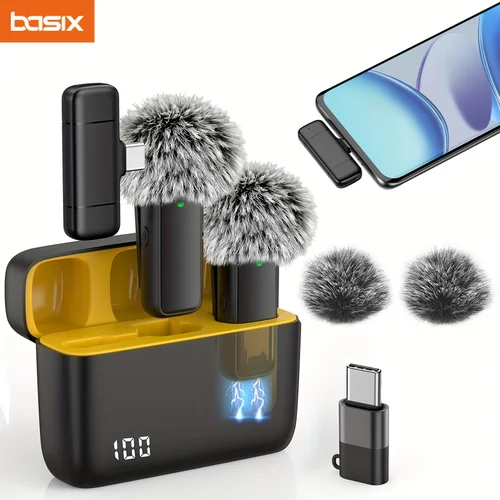 Micrófono Lavalier con estuche de carga Mini micrófono inalámbrico para teléfono Android IOS con función de cancelación de ruido para grabar vídeos